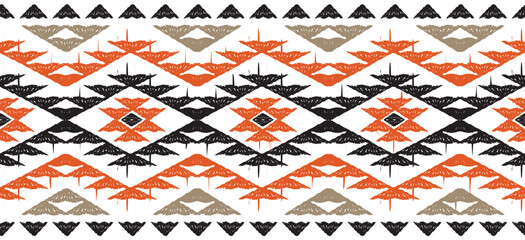 Ethnic ikat art. ikat pattern in tribal, Embroidery Mexican style. Aztec geometric art ornament print.Design for carpet, wallpaper, clothing, wrapping, fabric, cover, textile. orange black background.