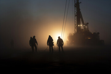 Fototapeta na wymiar Fog oil construction production building helmet industrial crew workers rig