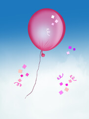 illustration of balloon with pink confetti for gender party