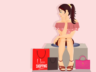 the woman loves shopping in branded stores