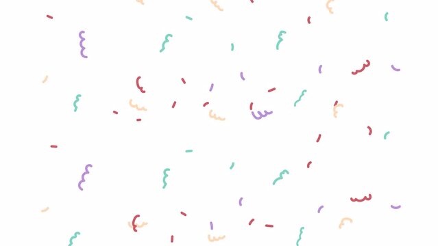 Falling confetti backdrop cartoon animation. Celebration background 4K video motion graphic. Paper streamers party. Christmas congratulations 2D color animated elements isolated on white background