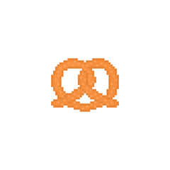 pixel pretzel icon.  Vector pixel art pretzel  8 bit game logo for company 
