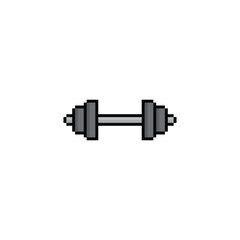 pixel dumbbell  icon.  Vector pixel art weight fitness 8 bit game logo for company 
