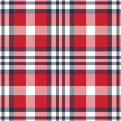 Plaid seamless pattern in red. Check fabric texture. Vector textile print.