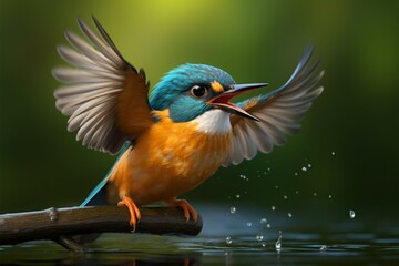 Adorable cartoon style hummingbird with oversized, expressive, enchanting eyes