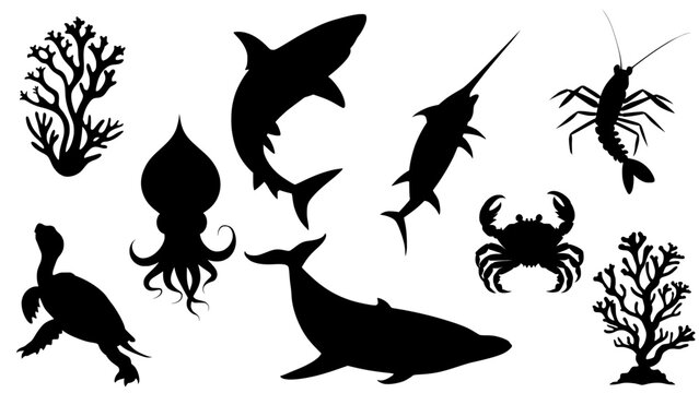 Silhouette set of ocean animals