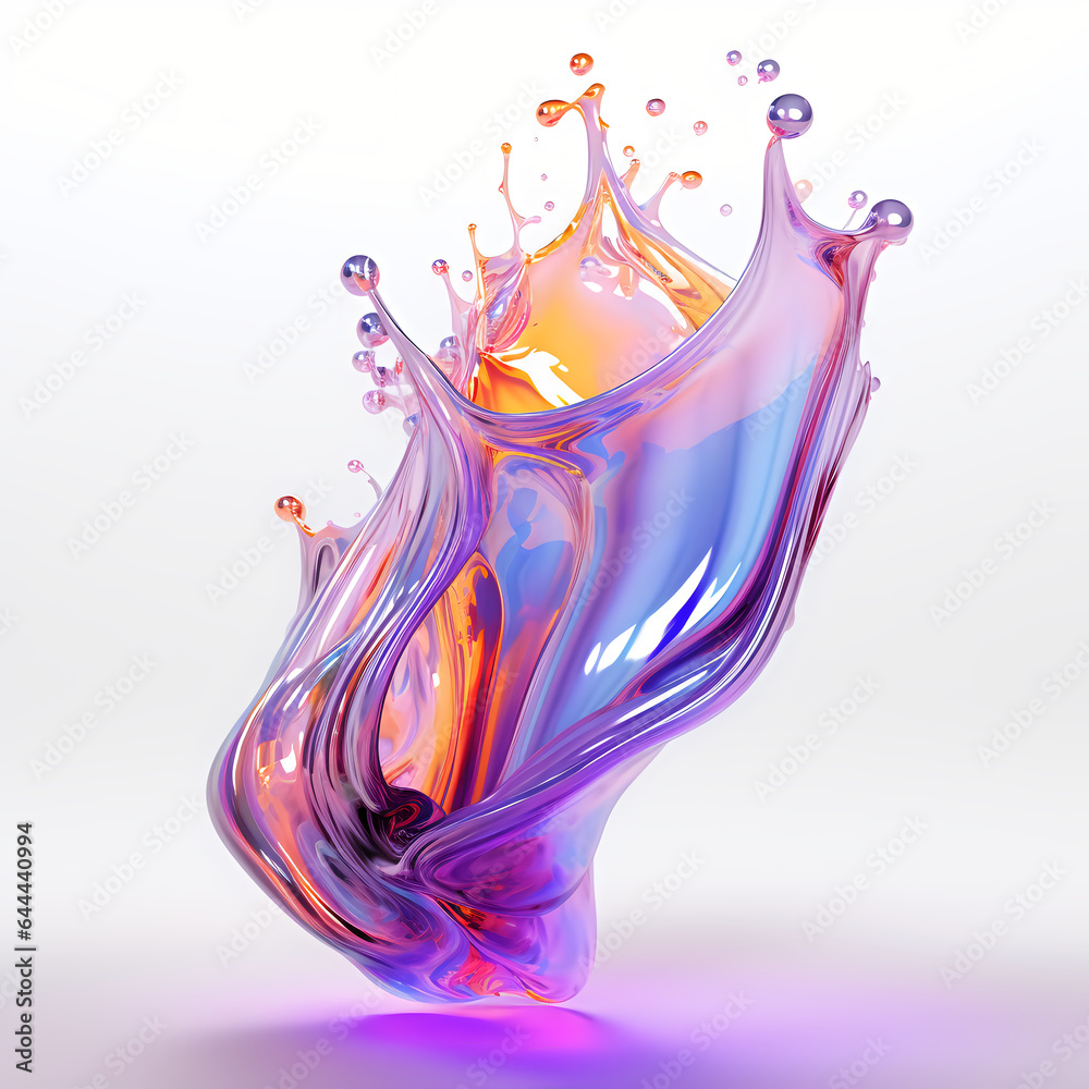 Aufkleber iridescent holographic flowing cloth, multicolored gradient substance. abstract futuristic 3d illust