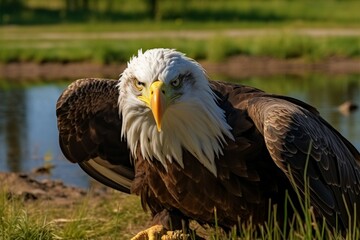 Eagle captured in a close up during a sunny day in the field
