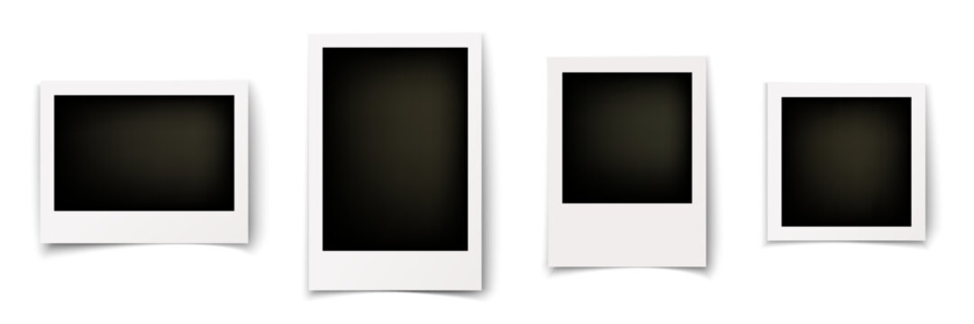 Realistic Polaroid photo frame mockup set. Empty photo frame mock up with shadow. Vintage card