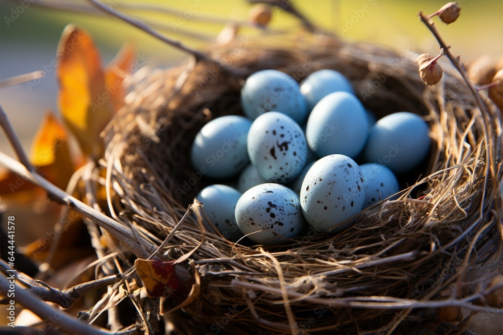 Canvas Prints Magpie robin eggs rest in a nest on a tree branch