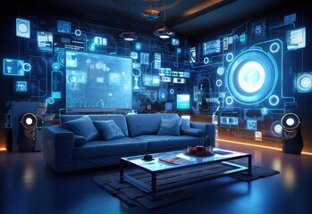 Futuristic smart home interior created with AI