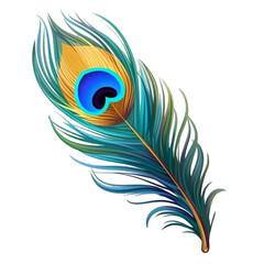 Peacock feather isolated on a transparent background, Generative ai