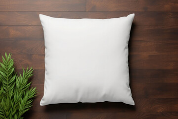 Blank white square cotton pillow, mockup. Generative AI - Powered by Adobe