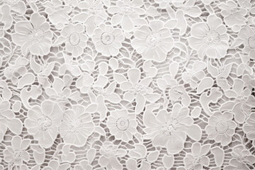 White lace decorated with small flowers on the white background. Generative AI