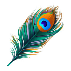 Peacock feather isolated on a transparent background, Generative ai