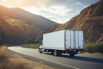 White cargo truck on a beautiful road. AI generative - obrazy, fototapety, plakaty