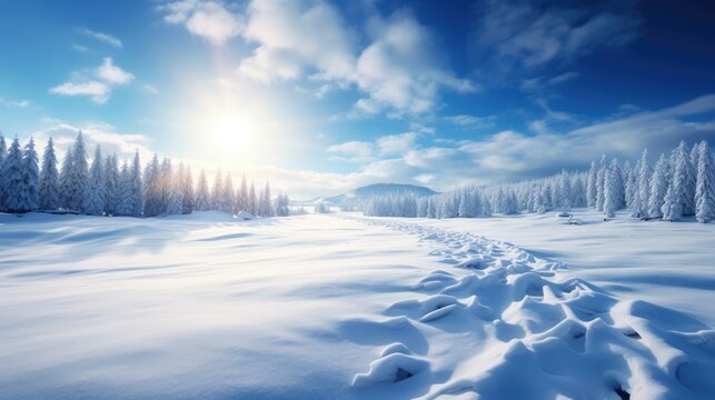 winter landscape with snow covered trees and ground