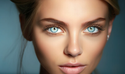 Extreme close-up on woman face with perfect skin and stunning gaze