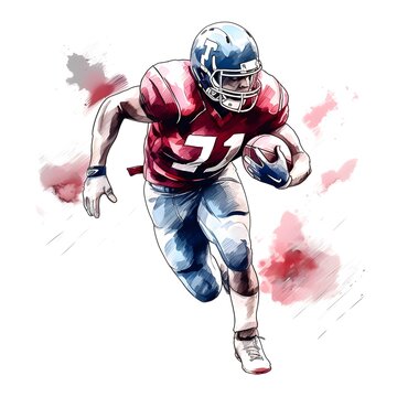 american football player with ink paint art and white background, ai generative