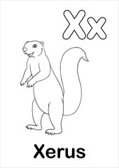 ABC Animal Alphabet Coloring Pages for educational activity, identify animals and read the words on each page