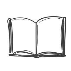 Book icon. Simple outline drawing of closed and opened books, doodle. Vector hand drawn illustration in black and white. Isolated on white background