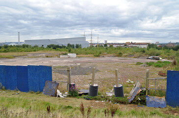 Blue Painted Timber Fencing around Derelict Construction Site 19877-1387-037