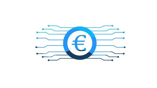 Euro digital currency tech reveal flat logo animation