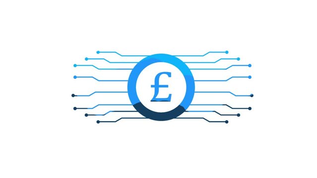 Pound sterling digital currency tech reveal flat logo animation