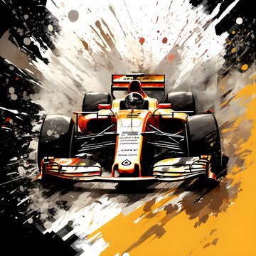 formula racing car with art ink paint effect, ai generative