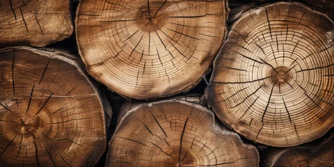 Photo sur Plexiglas Texture du bois de chauffage Wooden natural sawn logs as background. Created with AI tools