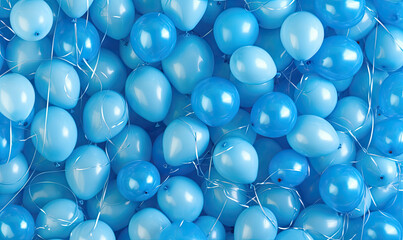 Blue balloons background. Festive painting. For banner, postcard, book illustration. Created with generative AI tools