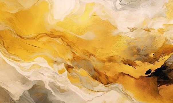 Texture of watercolor paint. Spreading golden paint out wallpaper. For banner, postcard, book illustration. Created with generative AI tools