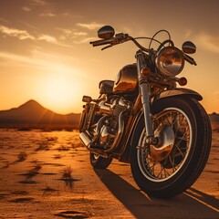 classic motorbike typical of a manly man in a dusty wasteland, ai generative