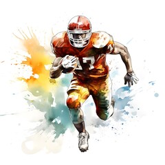 american football player with ink paint art and white background, ai generative