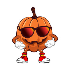 Vector mascot, cartoon and illustration of a stylish halloween pumpkin wearing sunglasses