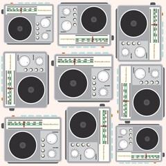 Retro radio player flat design vector illustration on white background.