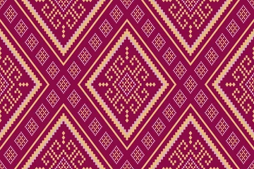 Papier Peint photo Style bohème Pink Cross stitch colorful geometric traditional ethnic pattern Ikat seamless pattern border abstract design for fabric print cloth dress carpet curtains and sarong Aztec African Indian Indonesian