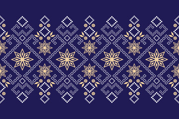 Indigo navy blue geometric traditional ethnic pattern Ikat seamless pattern border abstract design for fabric print cloth dress carpet curtains and sarong Aztec African Indian Indonesian