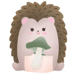 A hedgehog holding a mushroom