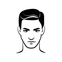 Black and white sketch of male face as model for logo beauty or haircut