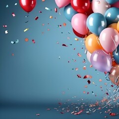 lots of colorful balloons and confetti copy space, ai generative