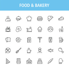 Food and bakery line icon set