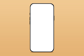 Empty mobile phone with white screen, isolated over beige background copy space for promotional content, advertisement area, website mockup.