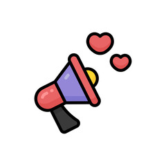 Megaphone With Heart Cartoon Vector Icon Illustration. Marketing Icon Concept Isolated Premium Vector. Flat Cartoon Style