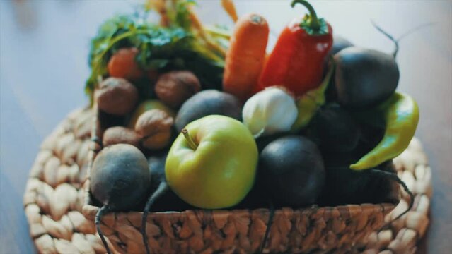 a basket with fruits and vegetables