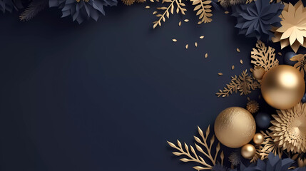 Luxury Christmas theme dark blue background with golden decorations.Christmas graphic resource.winter season web banner.vector illustration.