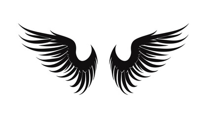 Black wings in flat design,icon on white background. Vector illustration