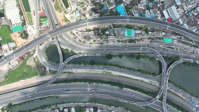 Aerial view of Kuril Flyover, Khilkhet, Dhaka, Bangladesh.