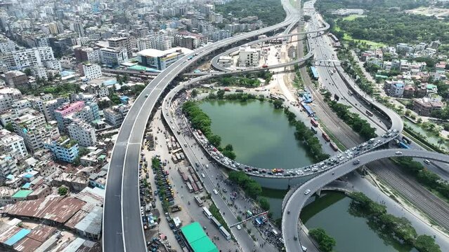 Aerial view of Kuril Flyover, Khilkhet, Dhaka, Bangladesh.