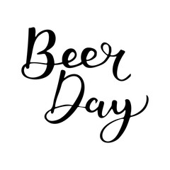 Fototapeta na wymiar Black happy beer day lettering phrase. Vector
